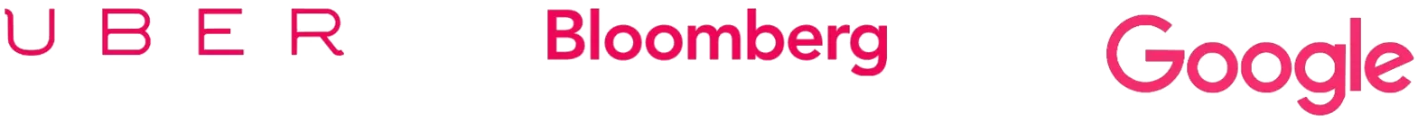 Uber, Bloomberg and Google logos in pink